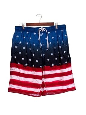 Pacific Scene American Flag Board Swim Shorts Size L